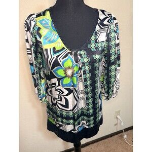 Karen Kane 100% Silk Boho Blouse Top Artsy Floral Print Career Office Size XS